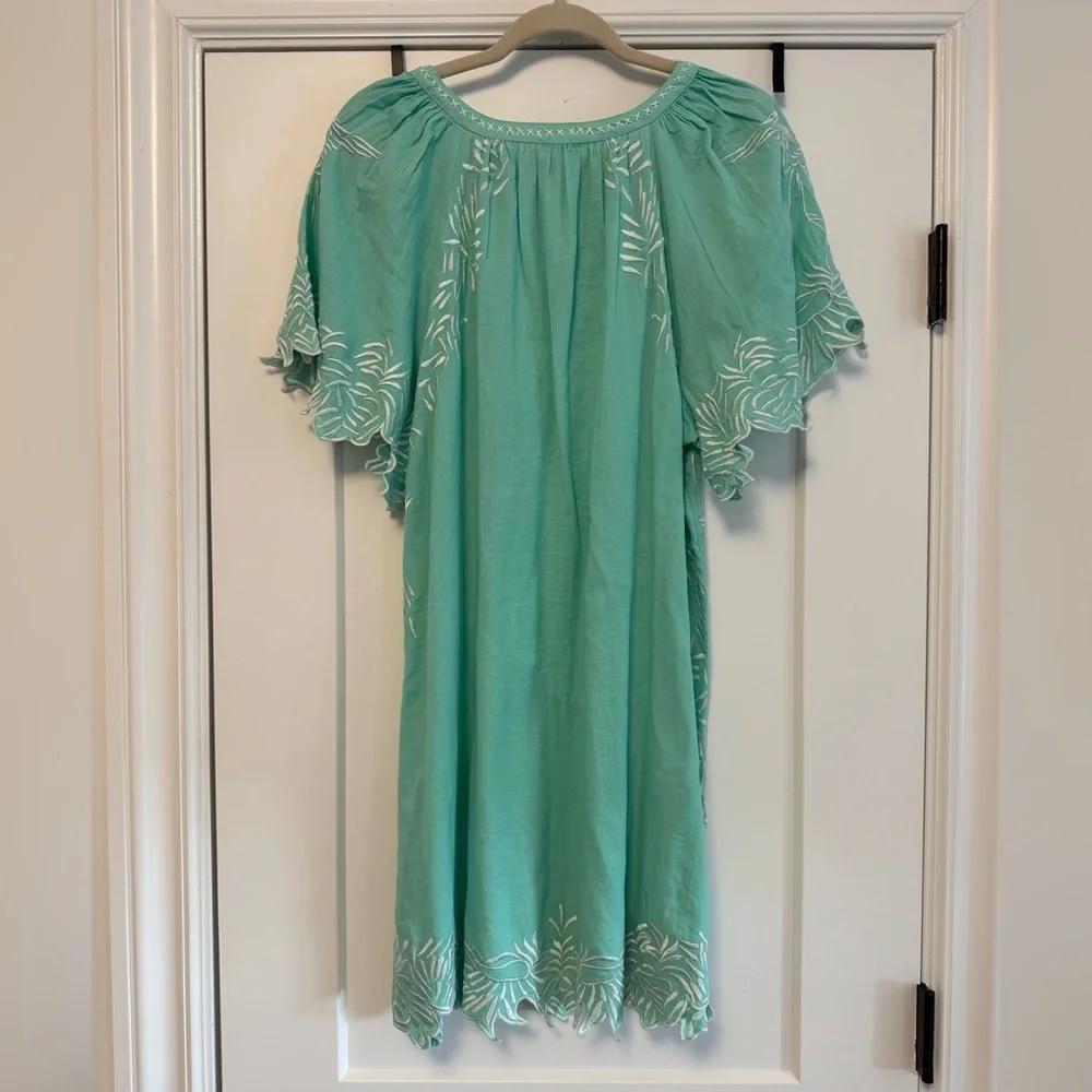 Sundance Embroidered Turquoise Boho Dress/Coverup with Bird Motif - Picture 3 of 4